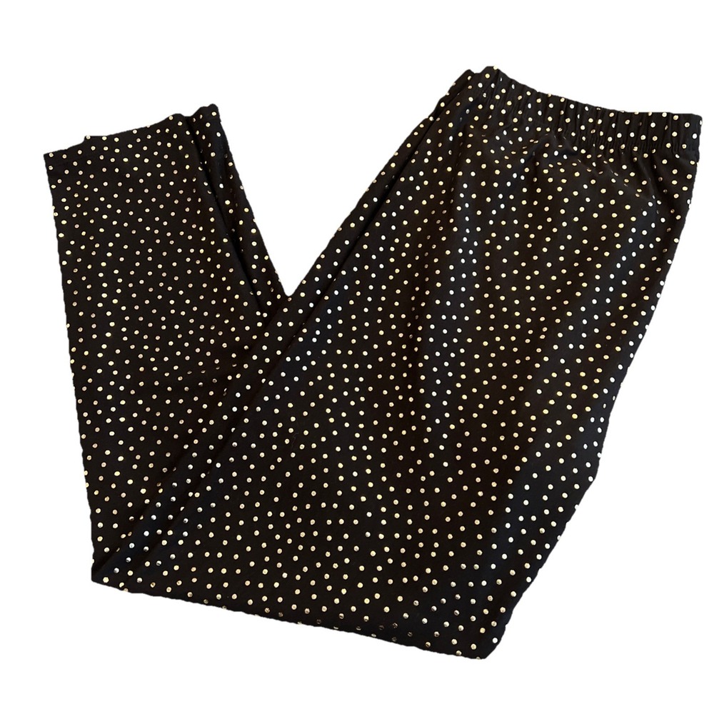 Apt 9 Leggings‎ Black Metallic Gold Polka Dot Women L Ankle Stretch Soft New